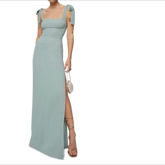 Reformation Dresses & Skirts - Reformation Westerly Tie Strap Sleeveless Slit Smock Detail Dress In Celadon 4